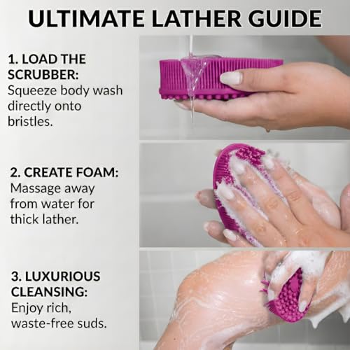 Silicone Body Scrubber, Exfoliating Loofah Alternative for Women Men, Soft Silicone Body Shower, 2 in 1 Bath and Shampoo Brush for Sensitive Skin, Back,Showering,Brush Exfoliator (Purple) - size: Purple