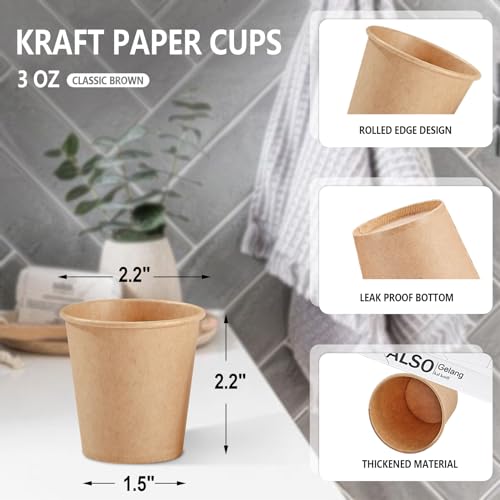 SIUQ 400 Pack 3 oz Kraft Paper Cups, Disposable Bathroom Cups, Mini Mouthwash Cups, Hot/Cold Beverage Drinking Cup for Gargle Espresso Juice Medicine (Brown) - style: 3oz-400pack