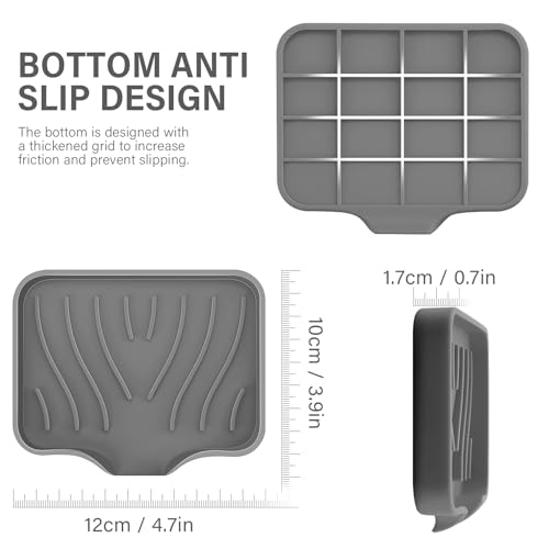 Silicone Soap Dish with Drain, SAISN Kitchen Soap Tray for Shower 2 Pack Self Draining Soap Dish Soft Bathroom Soap Holder for Kitchen Sink Flexible Portable Soap Saver, Grey - color: Grey
