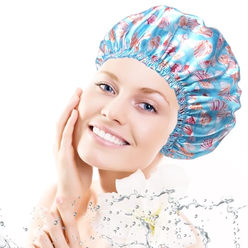 Shower Caps for Women, 4 PCS Elastic and Reusable Bath Caps, Double Layers Shower Cap Reusable Waterproof, Bathing Shower Caps, Environmental Bath Hair Protection Cap - Shell - color: Shell