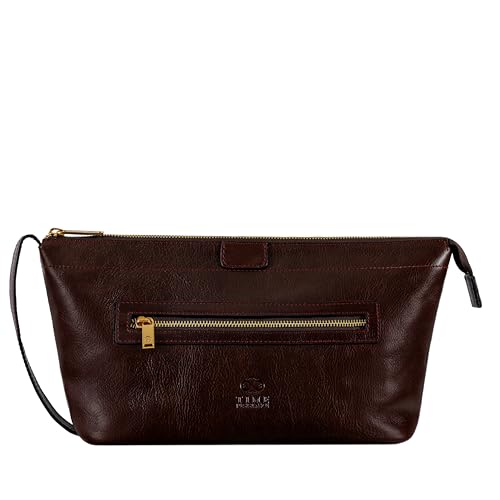 Time Resistance Leather Toiletry Bag - Dopp Kit, Full-grain Leather Cosmetic Case, Wash Bag (Brown)