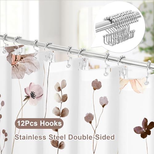 Gibelle Extra Long 3 in 1 Shower Curtain Set, Brown Watercolor Floral Bath Curtain and PEVA Liner Set with 12 Double Sided Steel Hooks, Waterproof Fabric Bathroom Curtain 72x84 - color: Brown, size: 72"W x 84"L (Pack of 1)