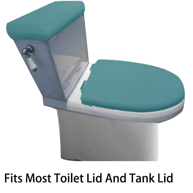 Madeals Memory Foam Bathroom Toilet Rug Set 4 Piece with Toilet Lid Cover and Tank Covers Teal Blue