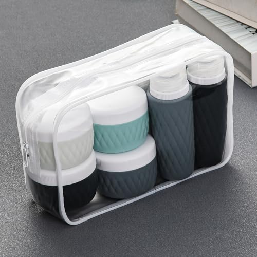 kuangre 8 Pack Travel Bottles for Toiletries - 3 OZ / 90 ML, | Leak Proof Silicone Containers with Clear Bag, Travel Size Toiletries for Lotions, Creams, Foundation, Shampoo, body wash and More | - color: Grey