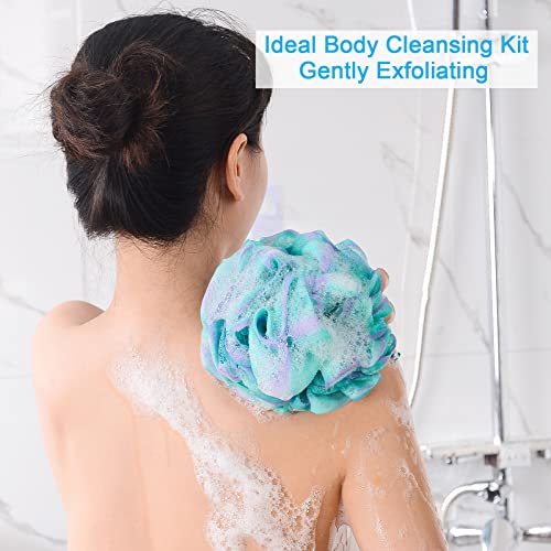 AmazerBath Loofah Sponge 75g/Piece, Exfoliating Bath Sponge Body Scrubber - Loofa Set of 4 Flower Color (Large, Green-Purple) - style: Green-purple