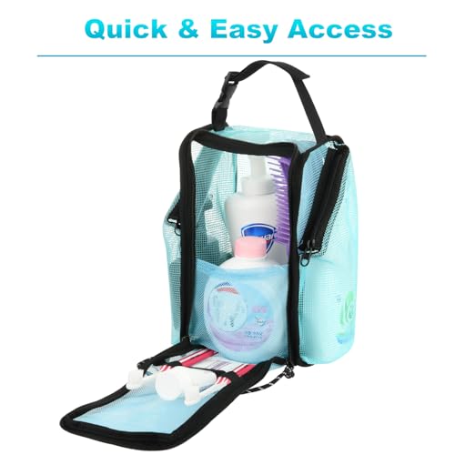 Cosmos Mesh Shower Caddy Toiletry Organizer Hanging Shower Tote Bag, Quick Dry Shower Organizer Portable Bath Bag with Durable Zippers & Side Pockets for Travel Gym Swimming Beach & Camp (Aqua Blue) - color: Aqua Blue