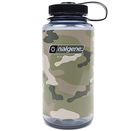 Nalgene 32 oz Wide Mouth Water Bottle | BPA-Free, Durable & Leak Proof, Lightweight Bottle for Hiking & Gym, Work & Travel - color: Camo Gray, size: 32 Ounces