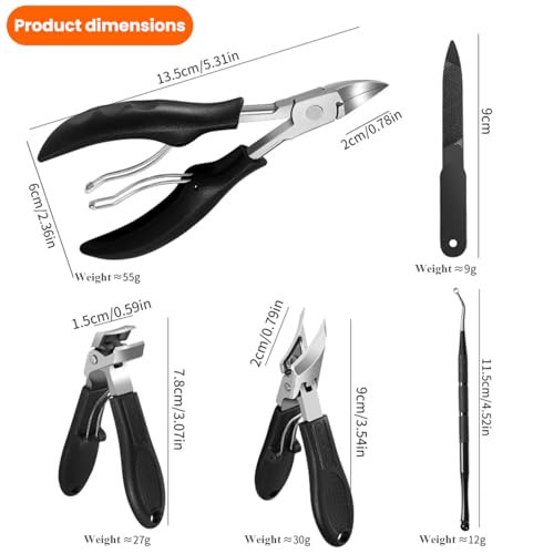 Toenail Clippers for Thick Toenails for Seniors, Angled Head Large Toe Nail Clippers Set for Men, Heavy Duty Ingrown Toenail Clippers Long Handled, Ultra Sharp Slanted Nail Cutter - color: Black