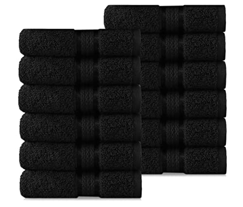 COTTON CRAFT Ultra Soft 12 Pack Wash & Face Cloths 12x12 - Highly Absorbent Bathroom Shower Kitchen Utility Towels - Use Everyday - Easy Care Machine Wash - Premium Ringspun Cotton 580 GSM - Black - color: Black, size: 12 Pack Wash Cloths