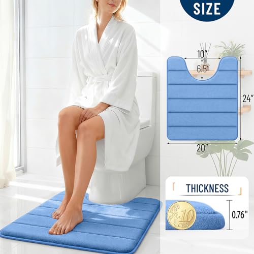OLANLY Memory Foam Toilet Rugs U Shaped 24x20, Super Soft Absorbent Contour Bath Rugs, Quick Dry, Machine Washable Toilet Mat, Bathmat Carpet, Bathroom Home Decor Accessories, Cornflower Blue - color: Cornflower Blue, size: 24" X 20" Contour Rug