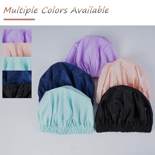 Reusable Shower Cap for Women – Large Waterproof Satin Shower Bonnet for Long, Curly & Braided Hair, Washable Bath Hair Cover, Navy Blue - color: Navy Blue