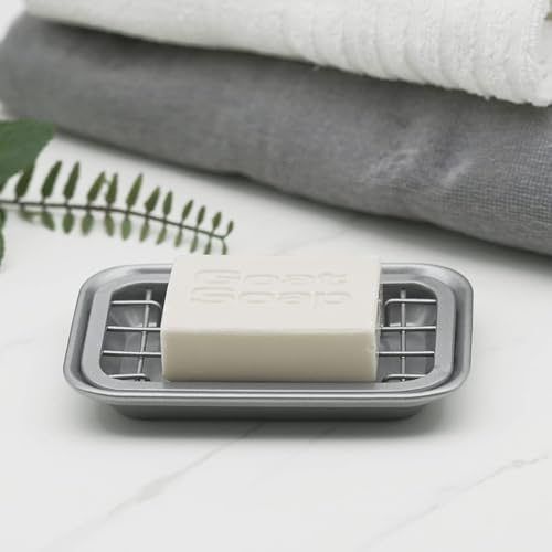 SheeChung Kitchen and Bathroom Soap Dish Tray - Metal Soap Dish Tray with Drainage Grid and Holder for Kitchen Sink Countertops to Store Soap, Sponges, Scrubbers - Rust Resistant (1 Pack, Silver) - color: Silver