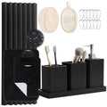 Black Bathroom Sets, Black Bathroom Accessories Set with Shower Curtain and No-Slip Bath Rugs, Natural Loofah Sponge, Soap Dispenser, Toothbrush Holder, Bathroom Tumbler and Tray for Bathroom - size: Bath Set+Shower Curtain+Bath Rugs+2PCS Loofah, style: B