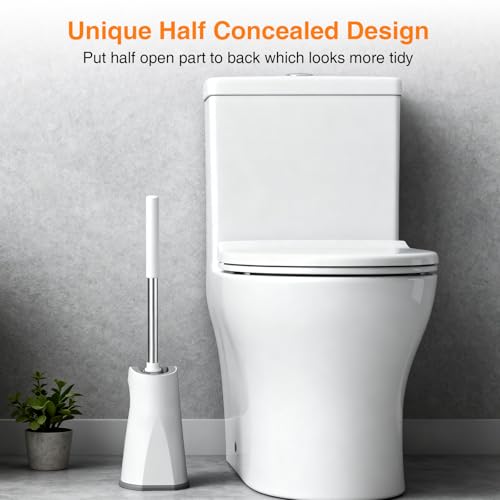 Lefree Toilet Brush and Holder Set, Bathroom Cleaner Brush Set, Curved Design, Non-Slip Handle Toilet Bowl Brush with Curved Bristle for Dead Corner Clean, RV Bathroom Accessories Toilet Scrubber - color: White, size: 1 Pack