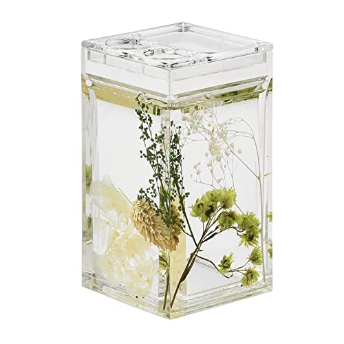 Locco Decor 5 Piece Acrylic Liquid 4D Floating Motion Bathroom Vanity Accessory Set Garden Botanic Green Plants Toothbrush Holder, Tumbler, Soap Dispenser, Soap Dish, Toiletbrush Holder Set - size: 5-piece, style: Green Plants