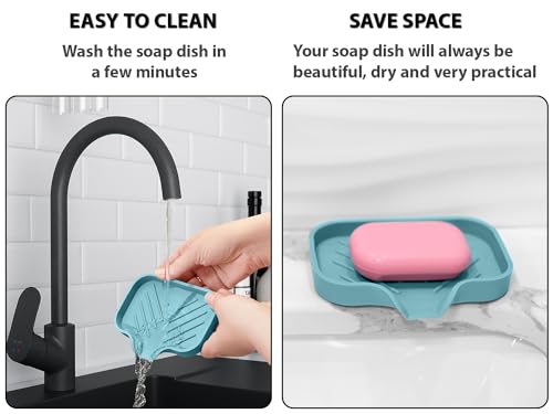 Light Green Silicone Soap Dish Tray, Self-Draining Soap Holder for Bar Soap, Silicone Soap Tray with Drainage, Soap Dishes for Kitchen Counter - color: Light Green, size: S(4.7X3.5) 1 PC