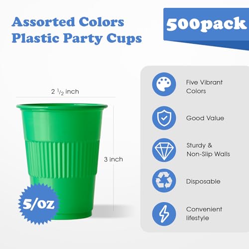 Lilymicky 500 Pack 5 oz Plastic Cups, Disposable Drinking Cups in Assorted Colors Can Be Used As Tasting, Party Tumblers, Jelly Party Shot - style: 5 oz