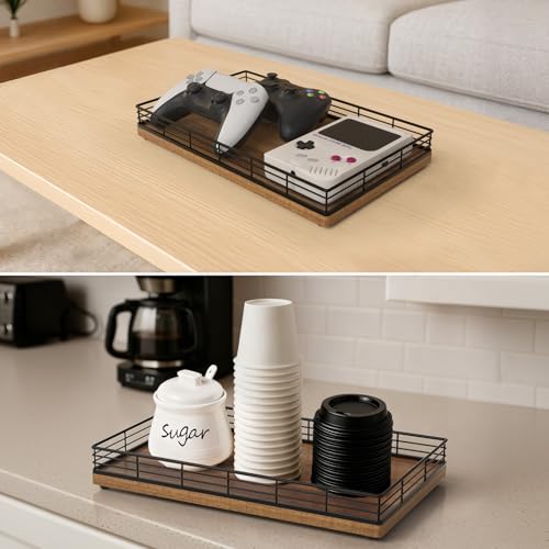 Bathroom Vanity Tray, 13" x 8" Acacia Decorative Wooden Tray for Countertop | Large Bathroom Vanity Organizer, Wood Tray for Perfume, Skincare Accessories Storage, Vanity Dresser Decor, Black & Acacia - color: Acacia, size: 13" x 8" x 2"