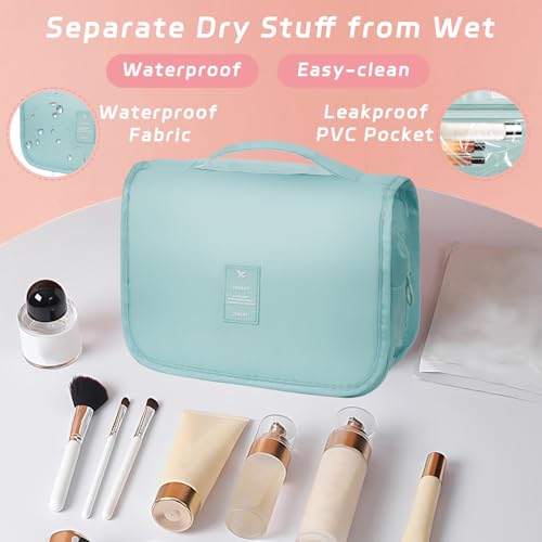 Toiletry Bag Travel Bag with Hanging Hook, Waterproof Capacity Hanging Multifunctional Makeup Bag for Toiletries, Portable Cosmetic Bag Travel Organizer for Women and Men(Light Blue) - color: A2-Light Blue