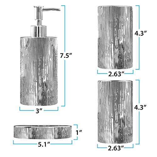 Blue Donuts Bathroom Accessories Set, Toothbrush Holder, Soap Dispenser, Silver, Ceramic, 4 Piece - color: Silver