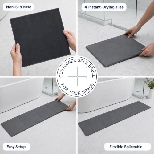 Extra Large Stone Bath Mat for Bathroom,31.5" x 23.6" Quick-Drying Diatomite Stone Shower Mat,Spliceable Design Instant Dry Technology Bath Mats Non-Slip Easy to Clean(Linear Dark Gray) - color: Dark Gray