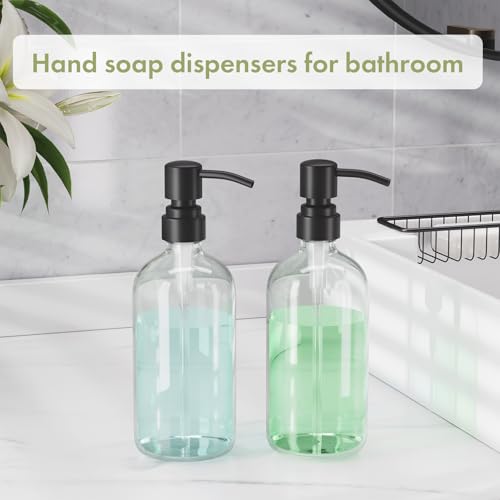 AmazerBath Soap Dispenser, 2 Pack Glass Soap Dispenser with Stainless Steel Pump, 17 Oz Bathroom Hand Soap Dispensers Bottle for Bathroom & Kitchen, Clear & Black - color: Black