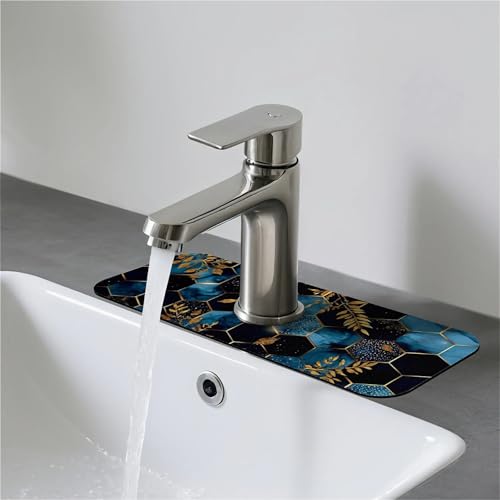 Faucet Fast Absorbent Pad - Golden Honeycomb Blue Black Marble , Suitable For Kitchen, Bathroom, Island And Other Scenes - color: Golden honeycomb blue black marble