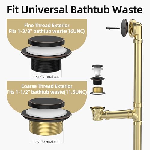 Oil Rubbed Bronze Tub Drain Kit with Hair Catcher, Premium Brass Tip-Toe Bathroom Tub Drain Replacement and 2-Hole Overflow Faceplate, 11.5/16 UNC Bathtub Drain Stopper Assembly - color: Oil Rubbed Bronze