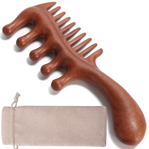 Wooden Scalp Comb, Wooden Scalp Massager for Stress Relax | No Statics Wooden Comb, Massage Scalp for Hair Growth, Storage Pouch Included, Wide Tooth