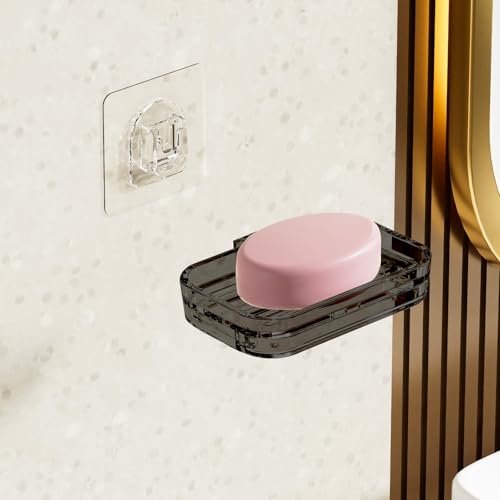 Soap Dish for Shower Transparent Gray Soap Holder with Self-Draining Design No Drilling Required Strong Fixation for RV Bathroom and Kitchen Easy to Clean and Space Saving（1 Pack） - color: Clear Gray