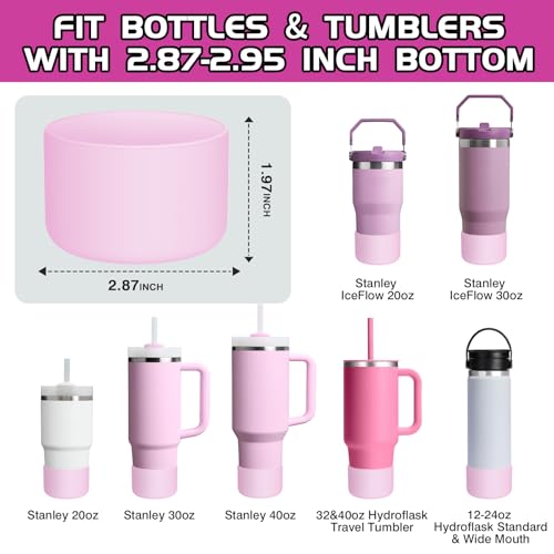 WUQID Silicone Boot Sleeve Compatible with Hydro Flask Travel Tumbler with Handle 32oz&40oz and 12-24oz Hydroflask Bottle & Stanley 20 30 40oz Tumbler, Fit 2.83-2.95in Bottom, Anti-Slip Bottle Cover - color: Cherry Blossom