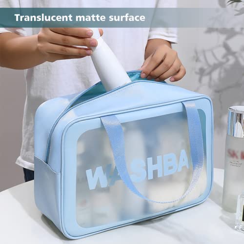 DAPOWER Travel Toiletry Bag for Women and Men, Matte Translucent Toiletry Bag with Handy Handle, Makeup Cosmetic Organizer Bag for Travel Toiletries Accessories (Blue) - color: Blue