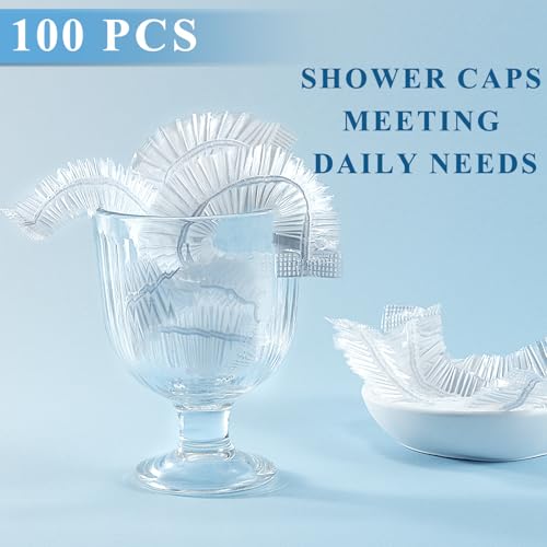 MORGLES 100 Pcs Disposable Shower Caps for Women, 18.1" Waterproof Plastic Shower Caps for Bathing, Hair Treatment, Conditioning in Home Hotel Travel - size: 100 pcs/18.1 Inch