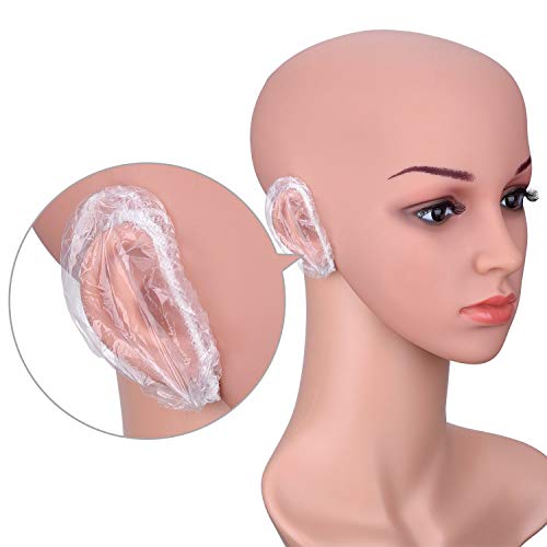 Outus 100 Pack Clear Disposable Ear Covers Plastic Waterproof Ear Protectors for Shower, Hair Dye, Bathing