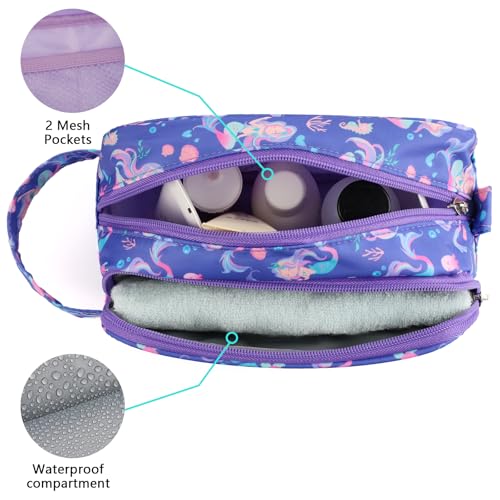 Mermaid Kids Toiletry Bag for Girls, Travel Toiletry Bag for Little Young Girls Cosmetic Bag Makeup Bag Waterproof Hanging Wash Bag Toddler Toiletries, Purple - color: Purple Mermaid
