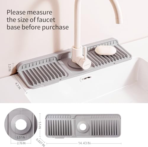 Folding Faucet Mat for Kitchen Sink Upgraded Premium Silicone Splash Guard with Fast Drying Properties Protective Sink Tray Ideal for Stone Sinks in Kitchen & Bathroom (Gray, 14.5"x5.5") - color: Gray, size: 14.5" x 5.5"