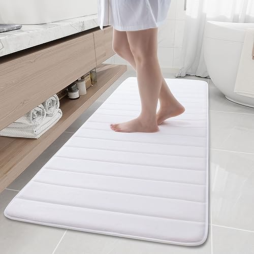 Buganda Memory Foam Bath Mat, 70" x 24", Ultra Soft Bathroom Rugs, Water Absorbent and Machine Washable Bath Rug Runner for Bathroom, Shower, and Tub, White - color: White, size: 70" X 24"