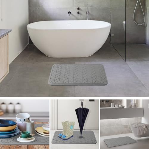 Stone Bath Mat, Diatomaceous Earth Shower Mat, Non-Slip Super Absorbent Quick Drying Bathroom Floor Mat, 2 Pack, Grey - color: Dark Grey 2
