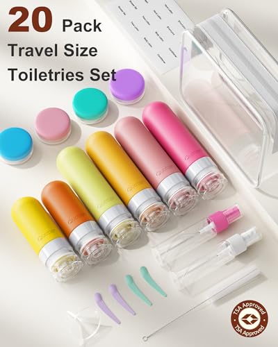 20 Pack Travel Bottles for Toiletries, Original Patented, TSA Approved Travel Size Containers, Leak Proof Silicone Shampoo and Conditioner Bottles Women & Men, Airplane Cruise Essentials, Macaron - color: Macaron