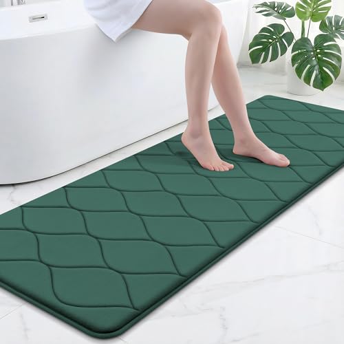 Smiry Memory Foam Bath Mat 70''x24'', Ultra Soft Non-Slip Bathroom Rug, Plush Water Absorbent Quick Dry and Machine Washable Floor Mat for Shower, Tub & Home Decor, Hunter Green - color: Hunter Green, size: 70''x24''