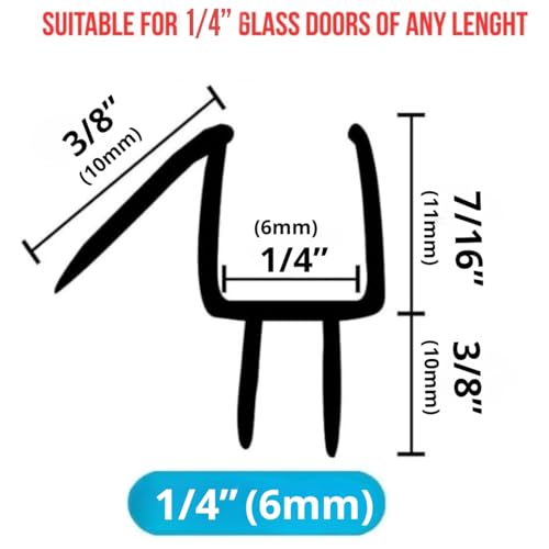 2-Pack Frameless Shower Door Bottom Seal for Glass Doors, Stop Leaks and Create a Water Barrier 39" L for Glass Shower Door Transparentg Seal Strip (1/4" (6mm)) - size: 1/4" (6mm)