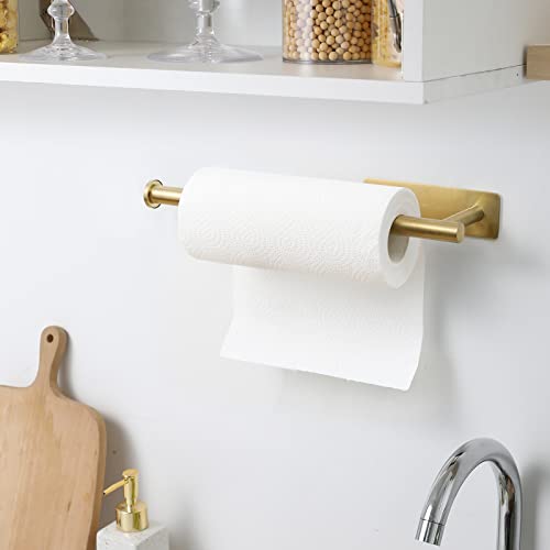 theaoo Paper Towel Holder - Under Cabinet Paper Towel Holder for Kitchen, Adhesive Paper Towel Roll Rack for Bathroom Towel, Wall Mounted Paper Towel Rack, SUS304 Stainless Steel(1, Gold) - color: Gold