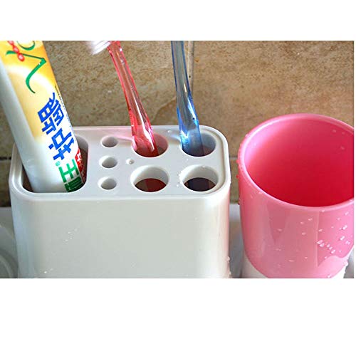 Bathroom Toothbrush Toothpaste Stand Organizer Plastic Storage Rack Set (2 Cups) (Blue+Pink) - color: Blue+pink