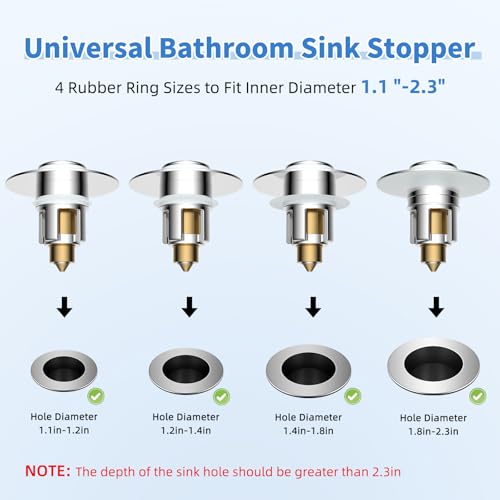 iFealClear Metal Universal Bathroom Sink Stopper, Upgraded Stainless Steel Sink Drain Strainer for 1.1''~2.36" Basin Pop Up Drain Strainer, Anti-Clogging Filter Basket, Polished Chrome - color: Chrome
