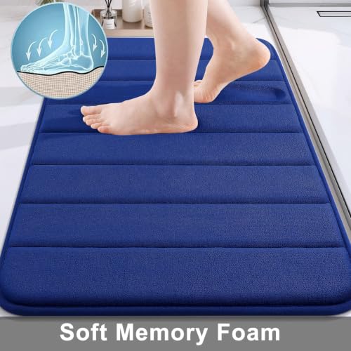 Buganda Memory Foam Bath Mat, 35" x 24", Ultra Soft Bathroom Rugs, Water Absorbent and Machine Washable Bath Rug Runner for Bathroom, Shower, and Tub, Navy Blue - color: Navy Blue, size: 35" X 24"