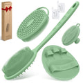 Silicone Back/Body/Face Scrubber & Soft Bath Glove Set 4PCS, Gentle Exfoliating Back & Body Scrubber with Dual-Side Brush Head, Hand-fit Bath Glove & Face Scrubber for Deep Cleaning(Green-4PC) - color: Green*4