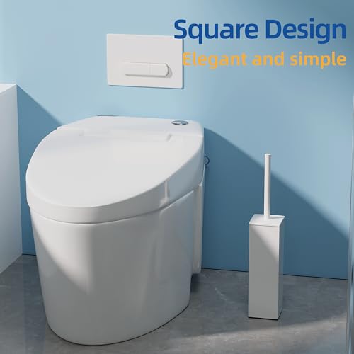 RUACQ Toilet Brush and Holder Set 2pcs,Square Toilet Bowl Brush for Bathroom with 304 Stainless Steel Handle Toilet Cleaner Brush with Durable Scrubbing Bristles,Splash-Proof (White) - color: White, size: 2 packs