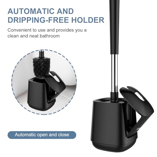 SetSail Toilet Brush and Holder, Self Closing Lid Toilet Bowl Brushes Holder and Extra Long Handle Ventilated Toilet Brush Set for Bathroom Cleaning, Nylon Bristles, Black - color: Black, size: 1 pack