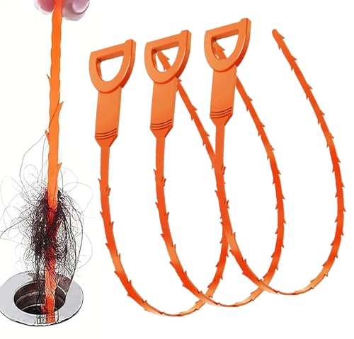 Drain Snake Clog Remover:3 Pcs Hair Clog Auger, 25 Inch Drain Cleaner Tool Suitable for Dredging Clogged Pipes, Sink, Shower Drains(Orange) - color: Orange