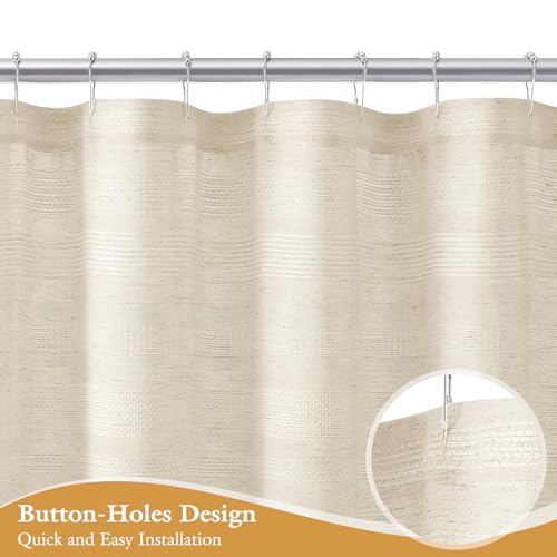 Boho Farmhouse Shower Curtain Set with Tassel, Linen Bohemian French Country Chic Bathroom Shower Curtain Set, Modern Striped Textured Shower Curtain 72x72 - Beige/Cream - color: Beige, size: 72"W x 72"L (Pack of 1)